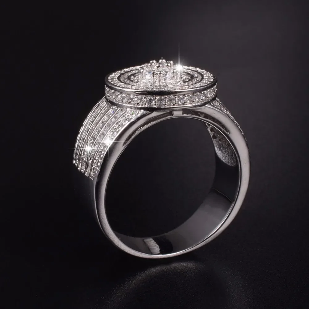 

Big Round 925 Sterling Silver RINGS for Women Men Pave 360pcs Simulated DIAMOND White Sapphire Ring Cocktail Party Jewelry gift