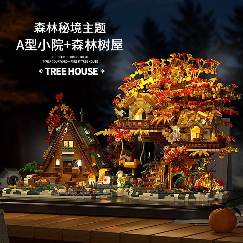 Kreative Straßenszene Architekturmodell Wald Baumhaus A-Typ Puzzle Montage Bausteine Spielzeug Ornamente Geschenk