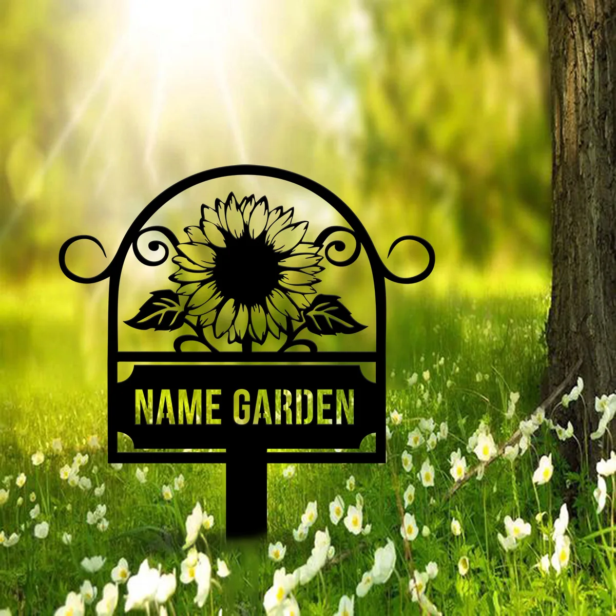 Custom Metal Garden Sign, SunFlower Sign with Stakes, Personalized Garden Decor, Outdoor Metal Sign, Housewarming Gift