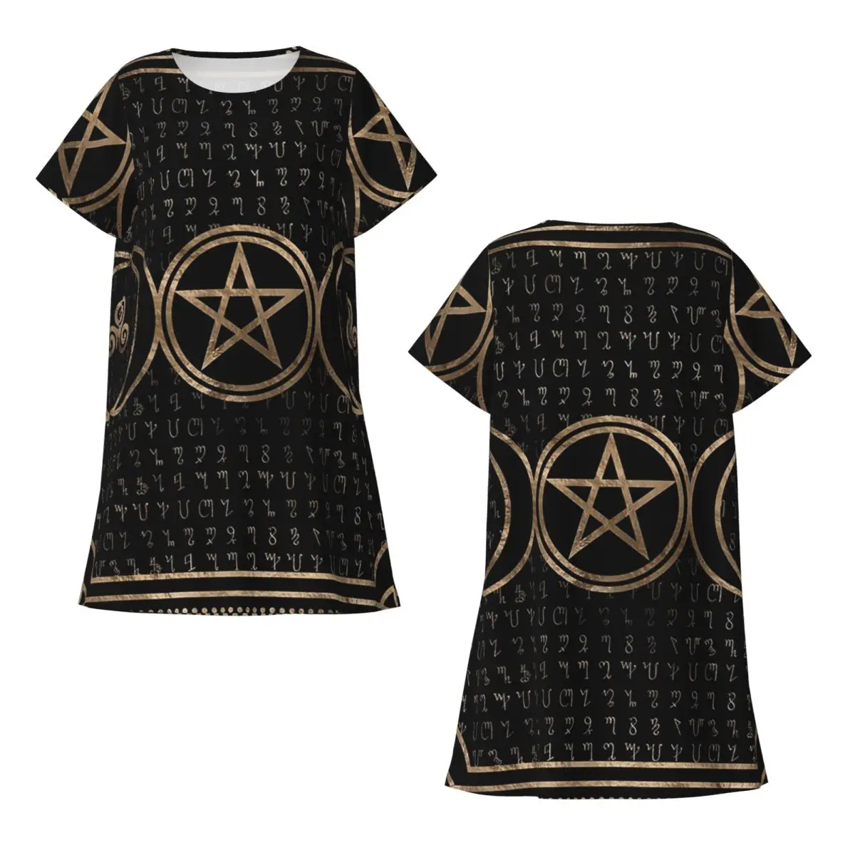Triple Moon With Triskelion Pentagram Pagan Short Sleeves Nightdress For Sleeping Women Short Sleeve Nightgowns Pajama Dress