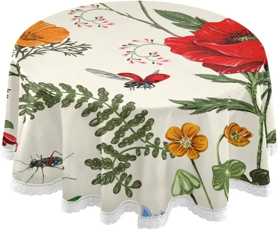 Plants Flowers and Butterflies Provence Style Round Tablecloths Table Cloth Mat Picnic Table Cover Oilcloth Camping Tablecloth