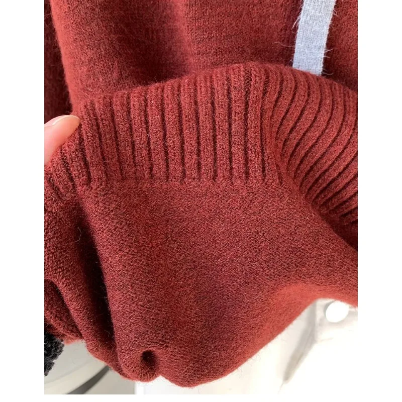 

Корейский простой универсальный свитер с длинными рукавами для женщин, контрастного цвета, с капюшоном и завязками, пуловер, топ