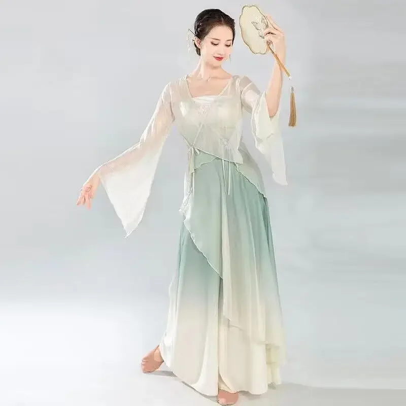 Classical Dancer Performance Costumes Elegant Cardigan Practice Clothes Body Rhyme Long Outer Chinese Style Folk Dance