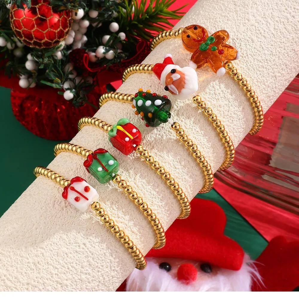 Christmas Glass Beaded Woven Bracelet for Women Santa Claus Gingerbread Xmas Tree Gift Element Bangle Festival Jewelry Gift