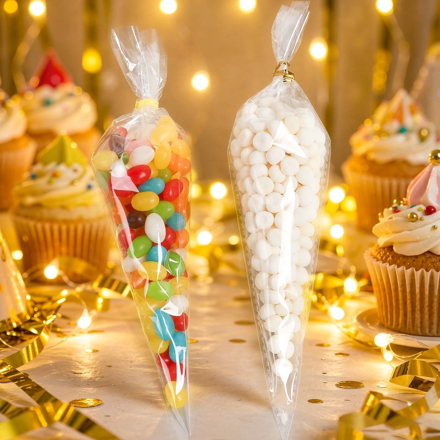 50/100/200Pcs Clear Plastic Triangle Candy Bags Self-Supporting Treat Pouches with Sealed Bottom for Bakery & Party Favors TMZ﻿