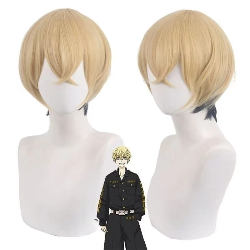 Chifuyu Matsuno Cosplay Wig, Blonde Black Gradient Short Heat Resistant Synthetic Wig for Anime Cos Halloween Party Comic Con