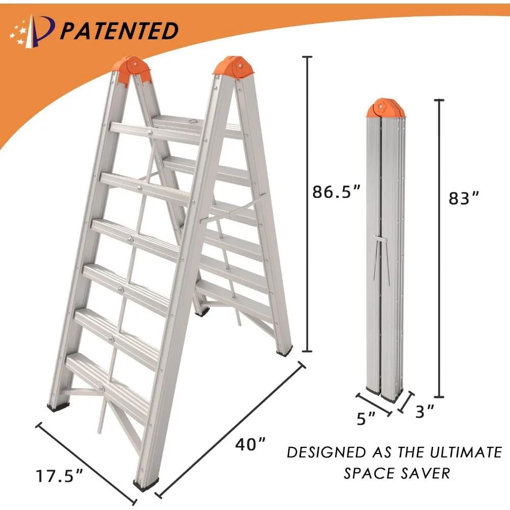 Aluminum Ladder, Foldable Twin Front Ladder, Collapsible A Frame 6-Step Ladder, Compact Step Stool with Wide Anti-Slip Pedal