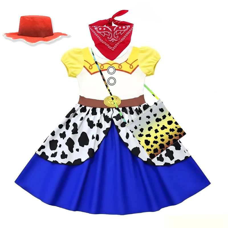 Kids Western Cowgirl Costume Girls Cartoon Print Short Sleeve Dress Halloween Cosplay Birthday Party Dress Outfit view 2