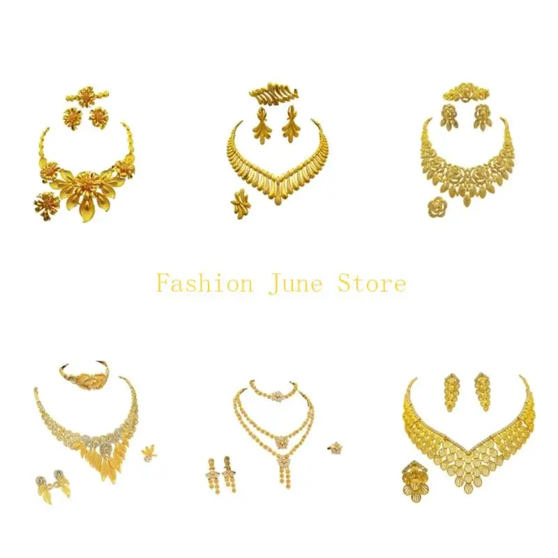 N5KA Classical Alloy Necklace And Earrings Set For Bride Perfect Matching For Formal Event And Ceremonies
