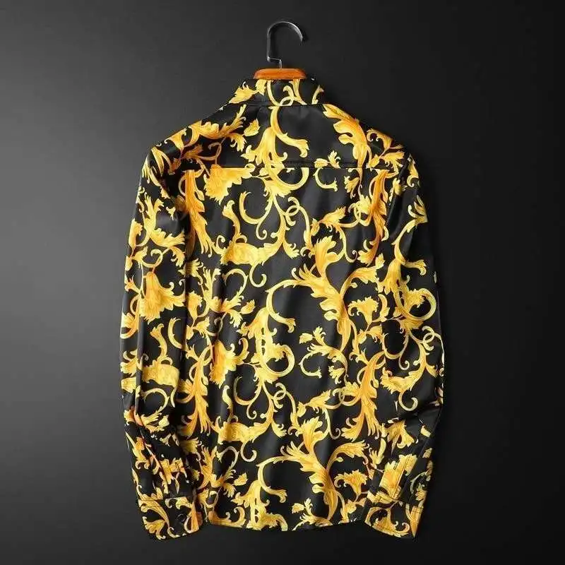 Luxury Gold Paisley Baroque Shirt  2020 Autumn Long Sleeve Casual Shirt Slim Fit Camisa Masculine Gold Black Chemise Homme 5xl