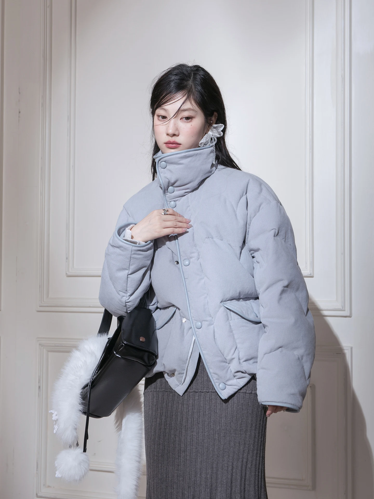 

COTRE Премиум-пуховик из вельвета с наполнителем из утиного пуха, белый, синий, стеганый, женское теплое утолщенное пальто