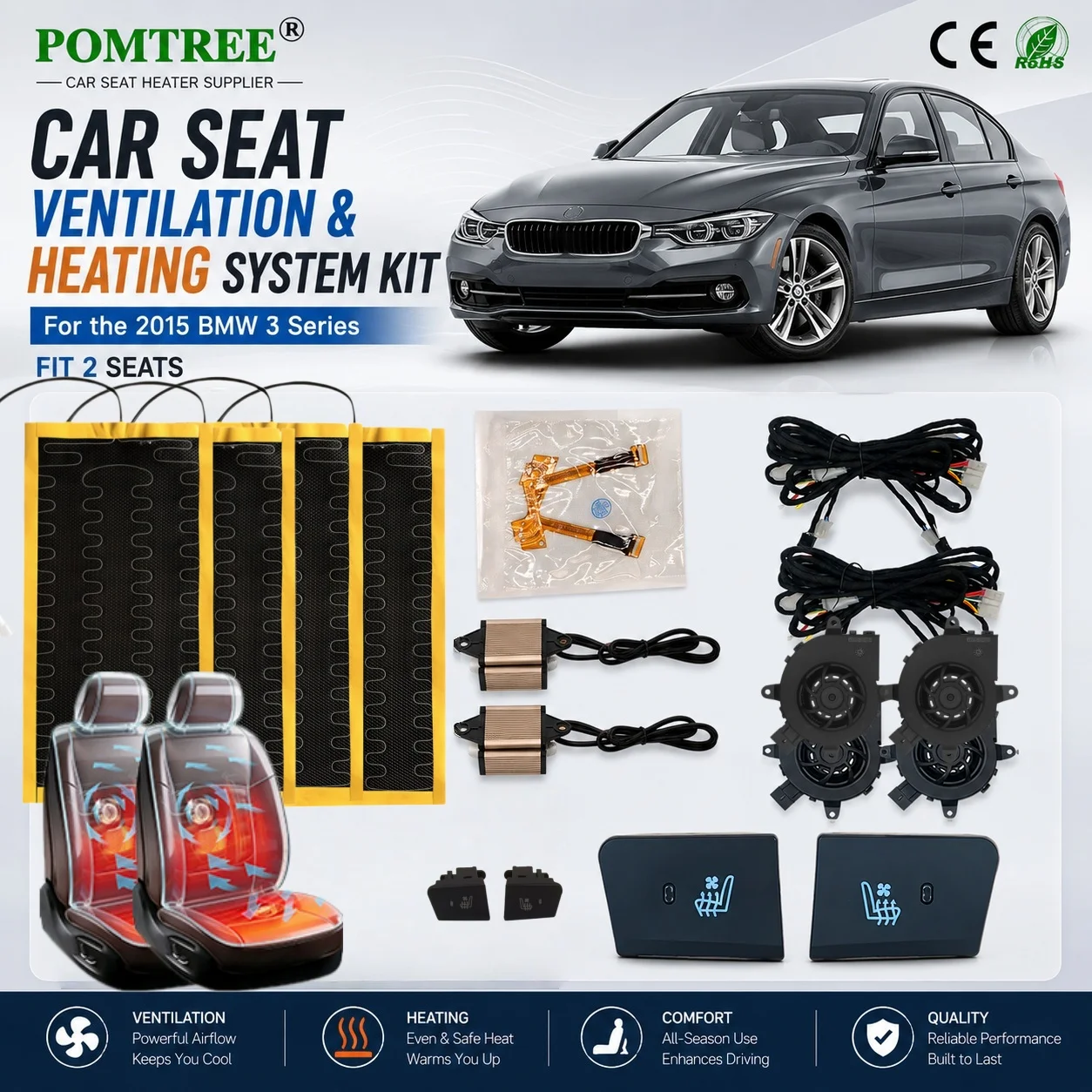 Built-in Car Seat Ventilation Cooling And Heating System Kit Fit 2 Seats,Dedicated Switch Compatible With 2025 BMW X1 Series