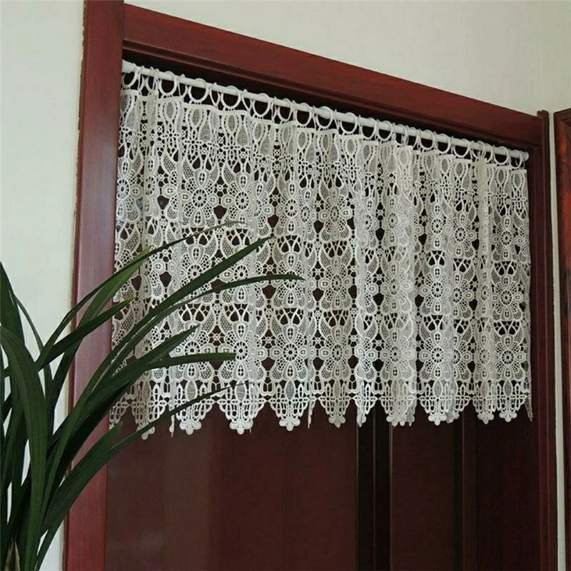Pastoral Geometry Crochet Hollow Short Curtains for Kitchen Manual Curtains White Flowers Lace Half Curtains # A112