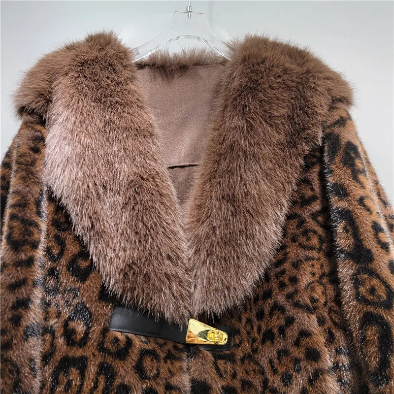 DEAT Women\'s Faux Fur Coat Lapel Loose Leopard Pattern Single Buckle Thick Luxury Plush Jackets 2024 Autumn New Fashion 29L8535