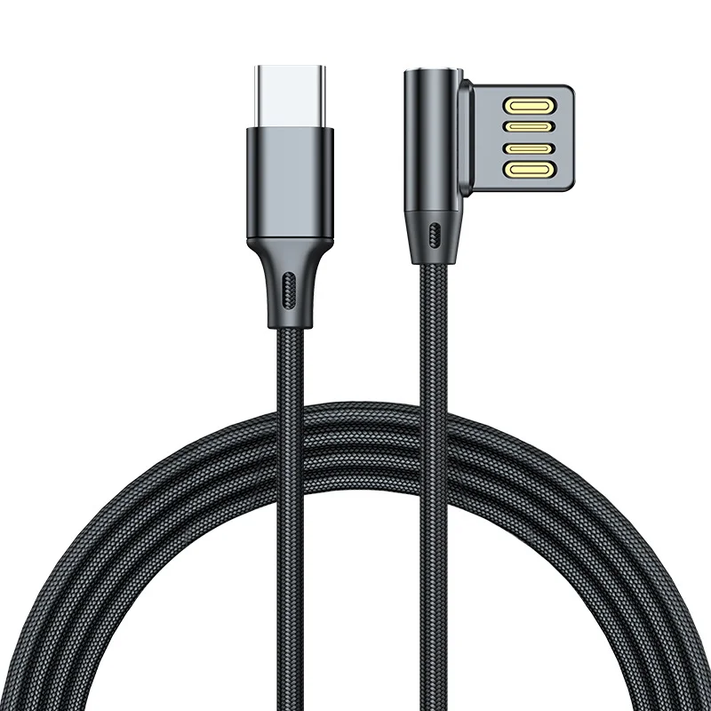 5A 90 Degree USB Cable Type-C Nylon Braided Cable 0.25m 0.5m 1m 2m Lead Mobile Phone Fast Charging Cord Data Charger Wire