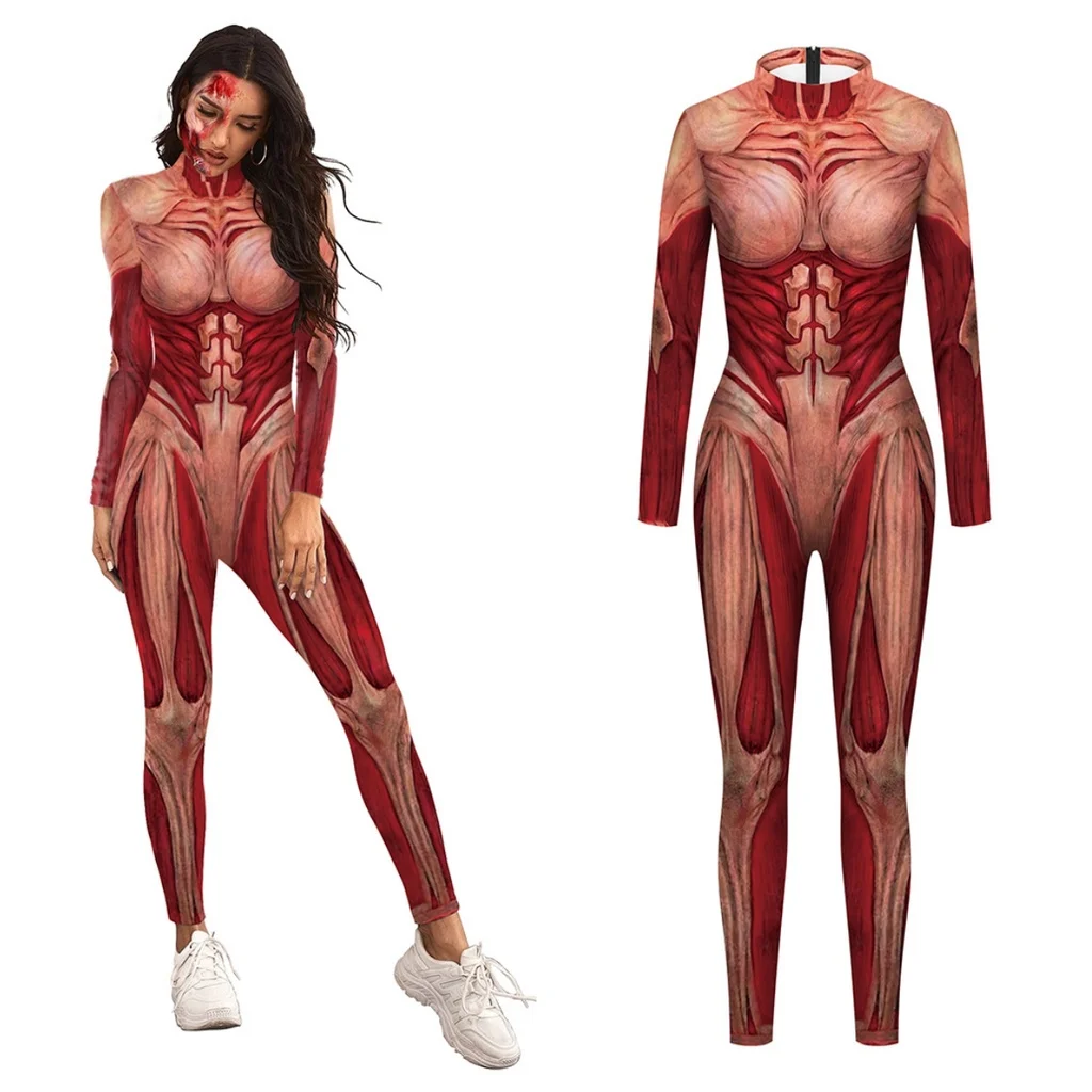 Vrouwen Mannen Menselijk Lichaam Spier Schedel 3d Geprint Jumpsuit Skelet Halloween Cosplay Kostuum