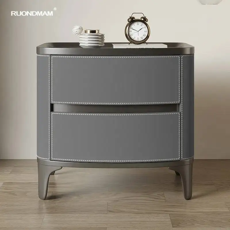 ضوء الشمال الفاخرة السرج الجلود خشب متين طاولة السرير الحديثة بسيطة تخزين الجداول الإبداعية غرفة نوم خزانة المنزل #2