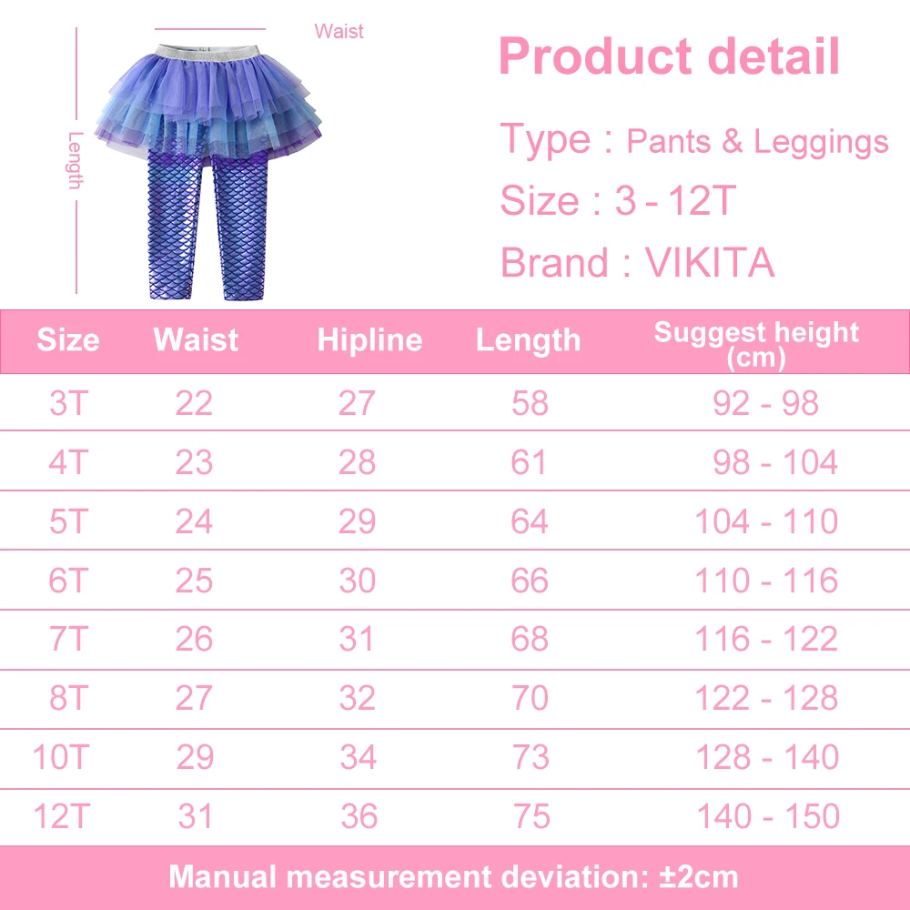 VIKITA Girls Mermaid Print Leggings with Skirts Fake 2 Pcs Children Trousers Skirt Casual Outer Trousers Mesh Tutu Pants Skirts