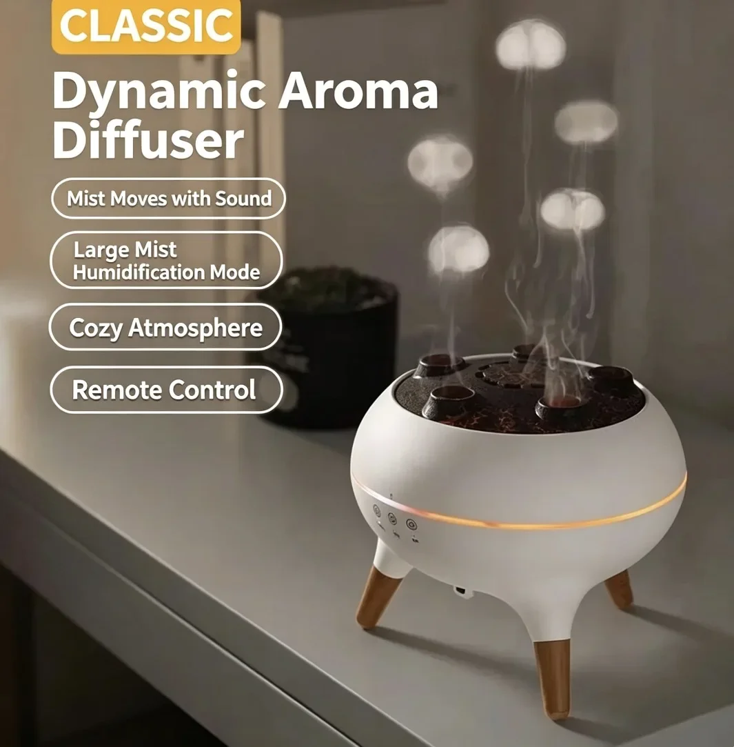 Umidificatore d'aria a forma di medusa con 5 ugelli di nebulizzazione, diffusore di aromi da scrivania, nebulizzatore che si attiva con i suoni, diffu