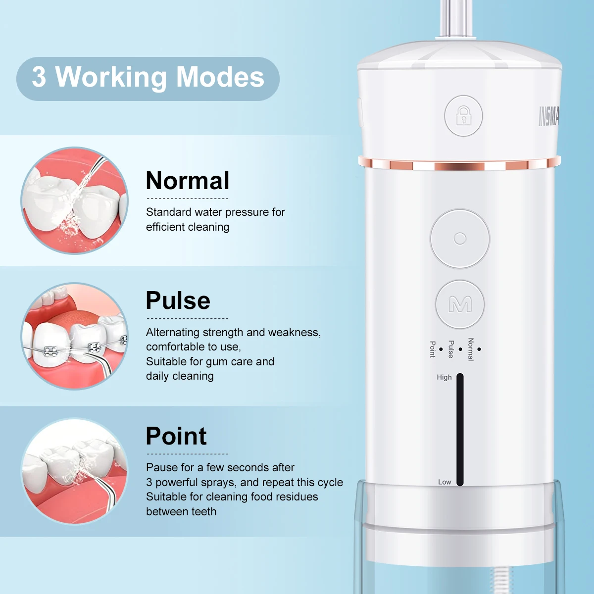 INSMART Water Flosser Pick Portabl Oral Irrigator Waterproof Teeth Flosser Tooth Dental Cleaner Jet Floss with Travel Bag