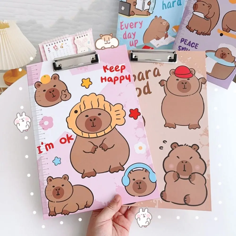 With Low Profile Gold Clip Capybara Writing Pad Paper Organizer Cartoon A4 File Folder Board Clamp Document Folder Kawaii