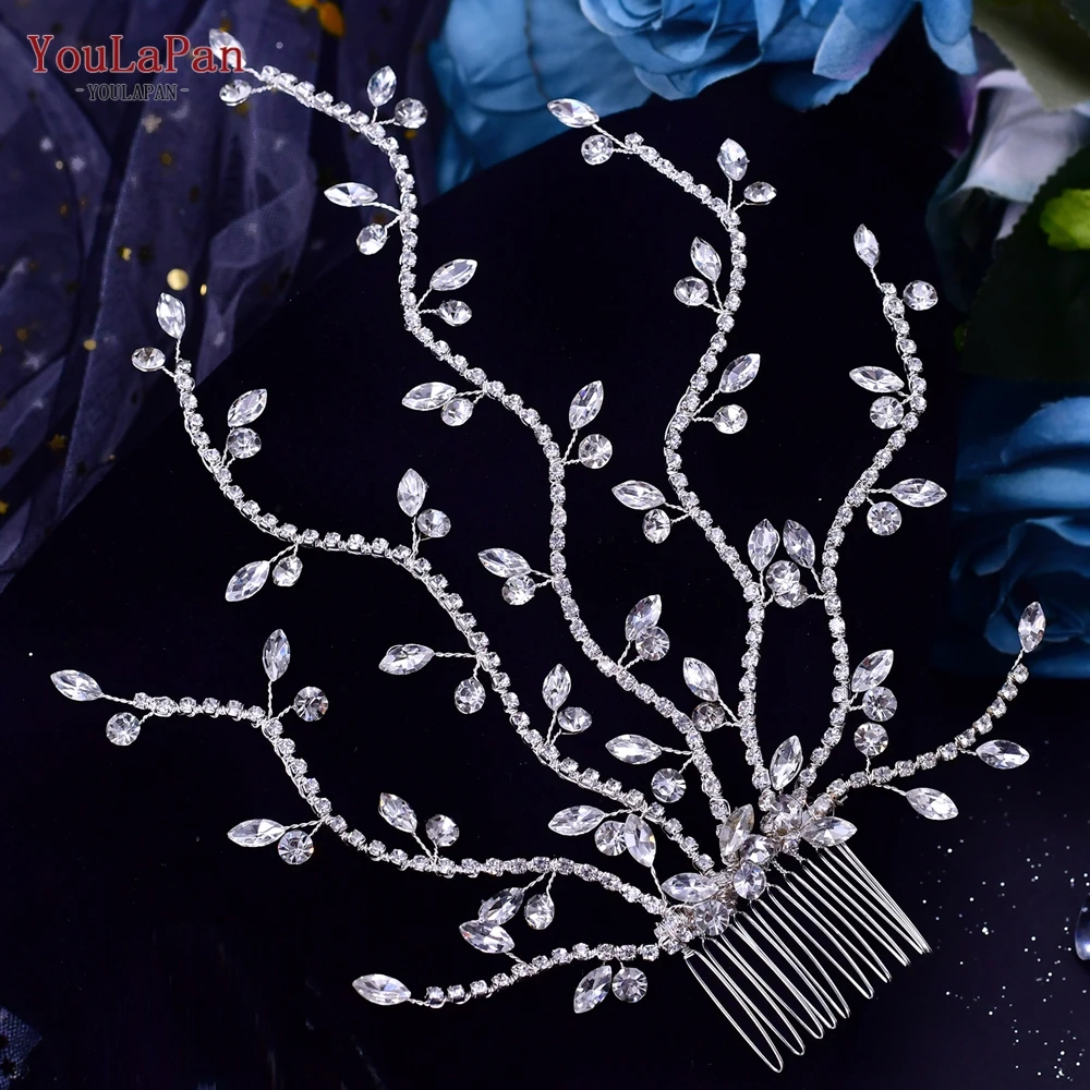 Youlapan pente de cabelo artesanal para noiva, cor dourada e prateada, faixa de cabeça para casamento, acessórios para cabelo de noiva, dama de honra, festa hp481