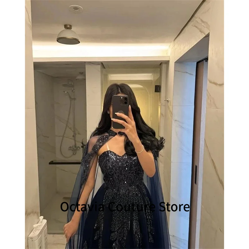 Maßgeschneiderte Cocktail-Gala-elegante Kleider, Geburtstagsparty-Kleid für Hochzeitsgäste, dunkelblau, Saudi-Arabien