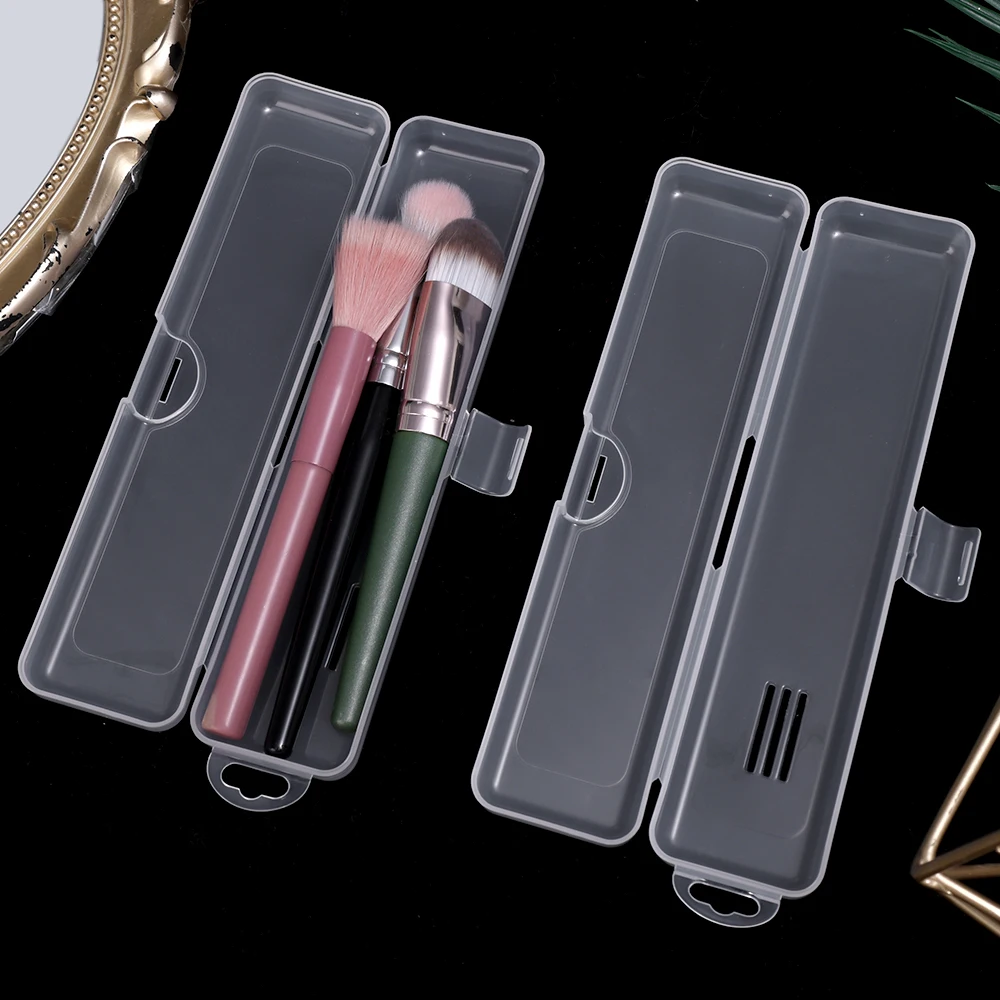 1PC Portable Makeup Brush Organizer Eyebrow Pencil Tableware Chopsticks Transparent with Cover Storage Box Kitchen Accessories