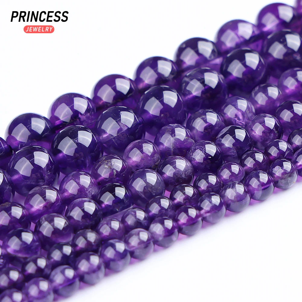 A + Kristal Ungu Amethyst Gelap Alami 6-12Mm Manik-manik Batu Energi untuk Membuat Perhiasan Gelang Manik-manik Batu Aksesori DIY