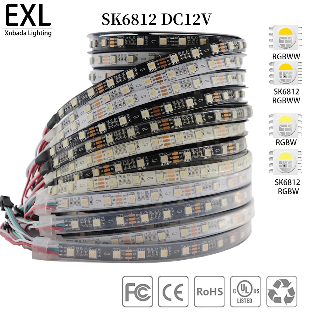 

SK6812 LED strip lights (Similar WS2812) 4 in 1 RGBW/RGBNW/RGBWW 60leds/m Individual Addressable soft led Lighting lamp DC12V