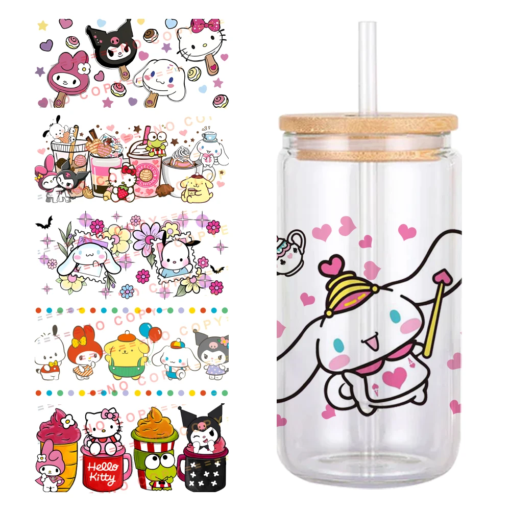 Sanrio Character Friend Design UV DTF Printed Wrap Sticker for Cup Glass Can Waterproof 11x24cm 16oz Sticker