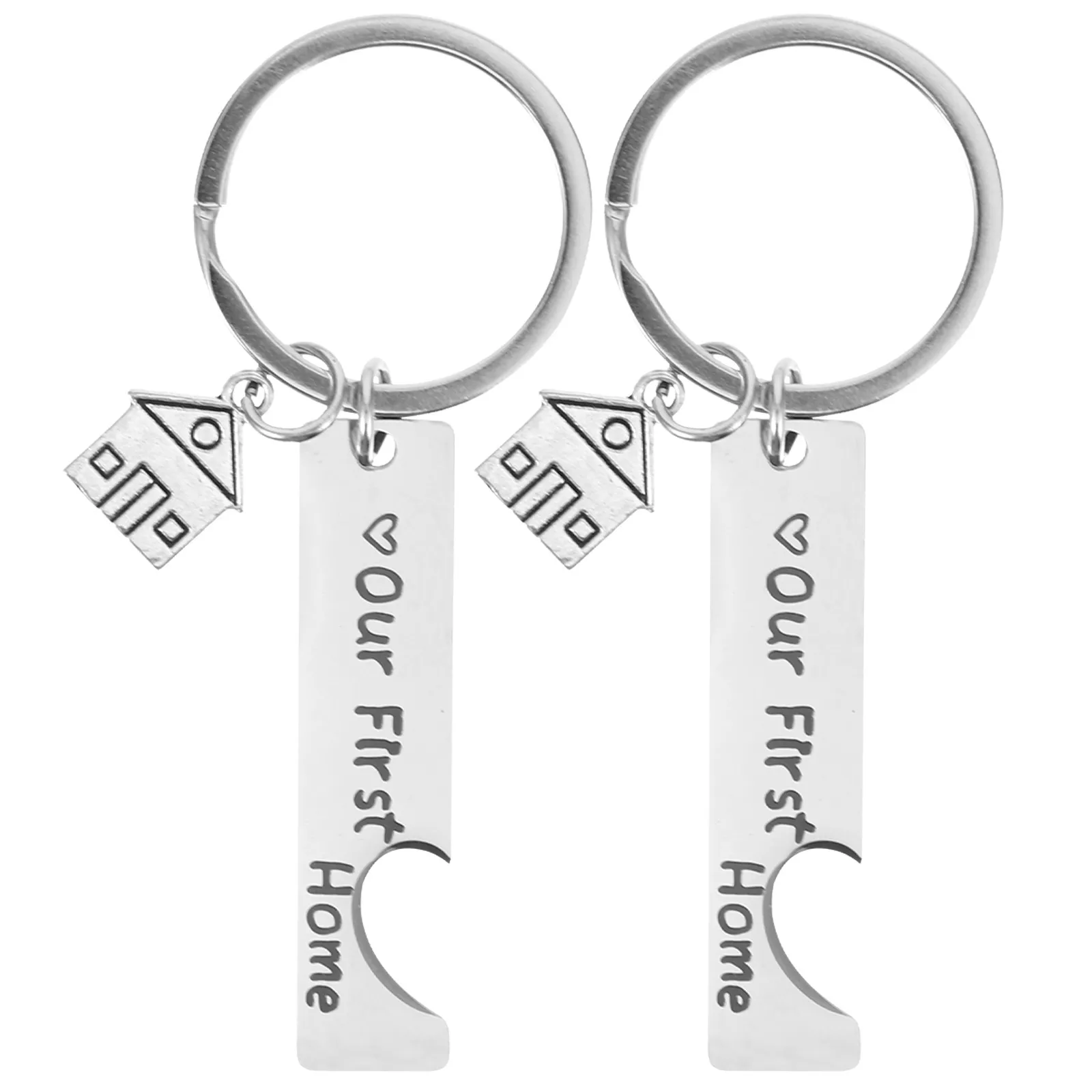 2Pcs Rust Resistant Stainless Steel Keychain Housewarming Keychain New Home Gift Aesthetic Metal Keyring Small Key Chain