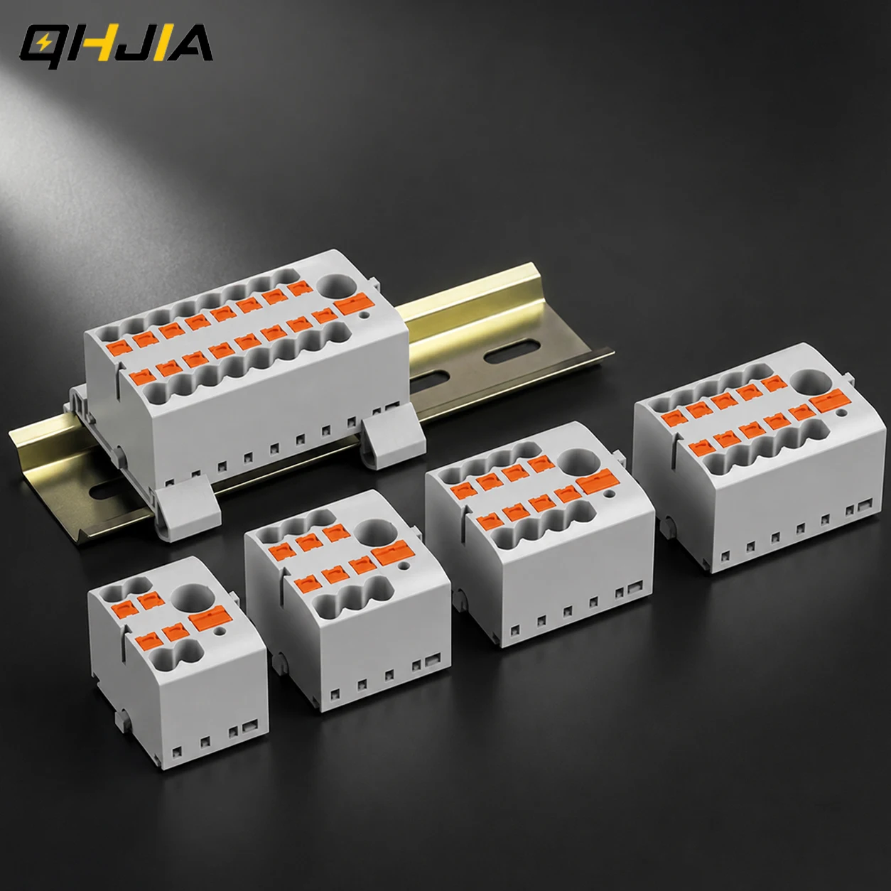 Distribution Terminal Block 1 In 12 Out DIN Rail Push In Electrical Connection Strip 41A 690V Copper Busbar Power Distributor