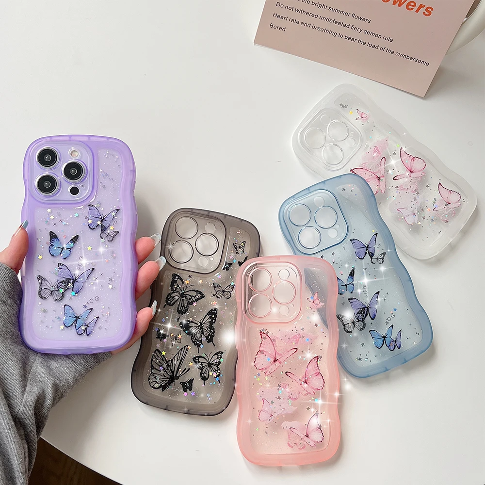 Fine hole painted butterfly pattern silicone phone case for iPhone 15 14 13 12 11 Pro Max full camera shockproof soft back cover