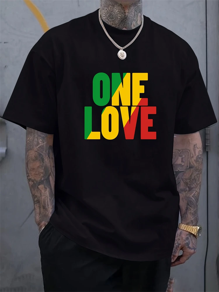 One Love Rasta Jamaican Reggae Style Men's T-Shirt Summer Daily Casual Men's Tee Outdoor Street Fashion Men's Short-sleeved Top