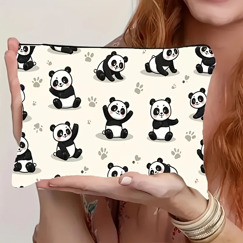 1pc Cute Cartoon Panda Print Makeup Bag Zipper Closure Lightweight Portable Multifunctional Cosmetic Pouch Women Travel Toiletry