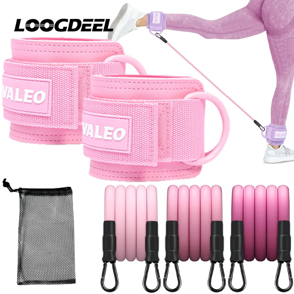 LOOGDEEL 5Pcs Ankle Straps Set Foot Support Cuff Unisex Yoga Pilates Resistance Bands With Ankle Padd Weight Leg Training Brace