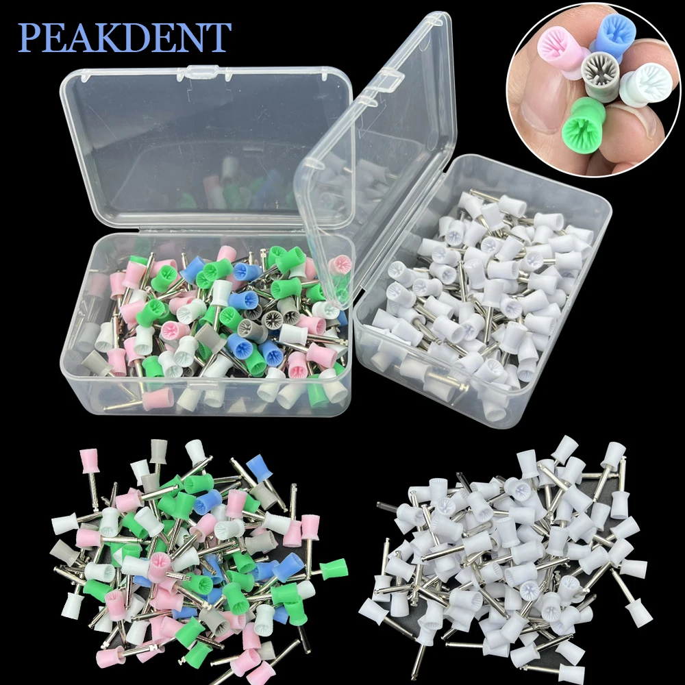 

100pcs Dental Polishing Cup Tooth Polish Colorful Rubber Brush Polisher Prophy for Low Speed Handpiece