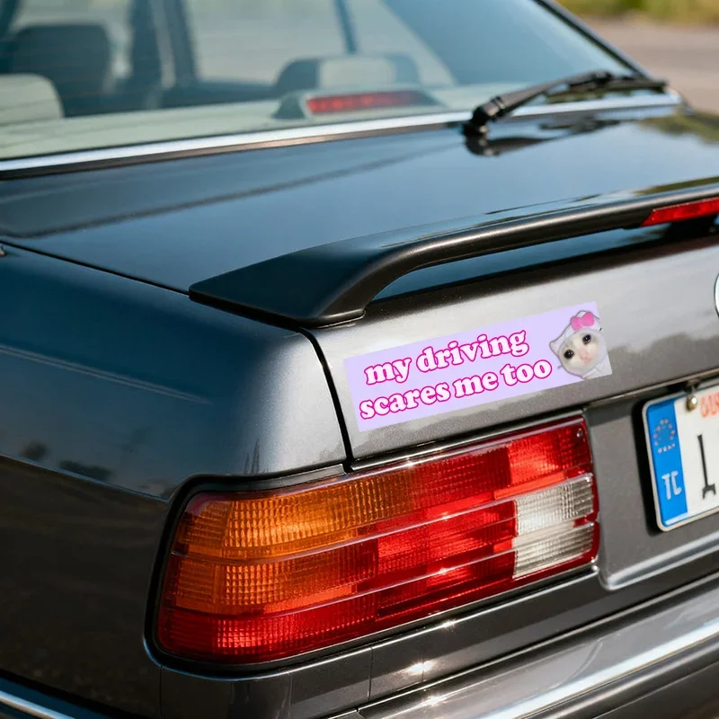 Meme Vinyl Decal 1PC, “My Driving Scares Me Too” Waterproof PVC Bumper Sticker for Car Auto Decor