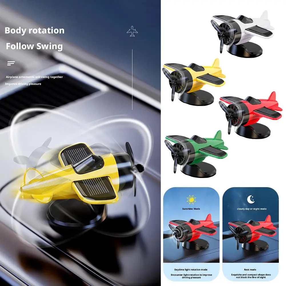 

Car Solar Airplane Ornaments 360 Rotary Creative Car Console Car Center Ornaments Decor Interior Powered Accessories Aircra Y2H8