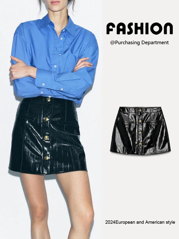 

Spring New Arrival A-Line Skirt Ele Faionable Leather Look Women's Versatile ort Skirt Commute Sle f-length