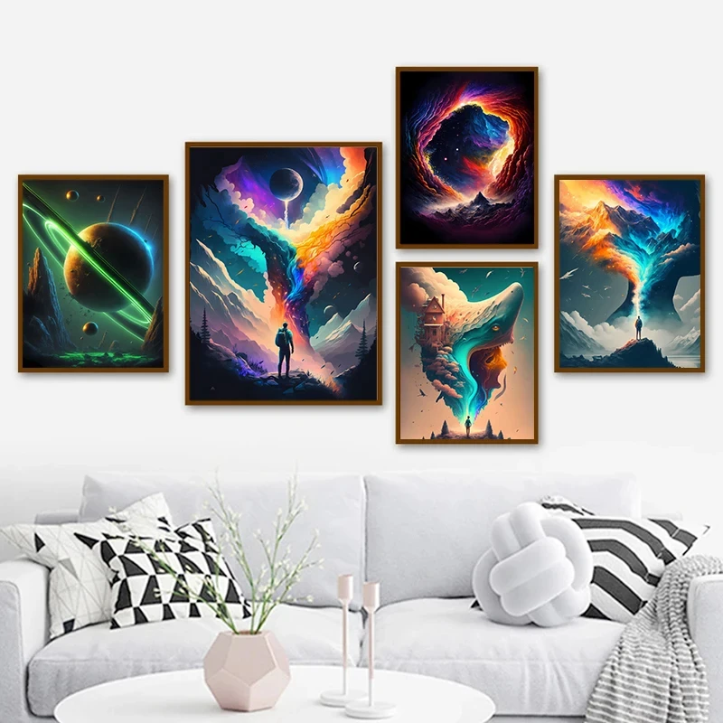1pc frameless Canvas Painting Posters Canvas Painting Graffiti Colorful Space Cosmic Planet Galaxy Abstract Modern Wall Art For