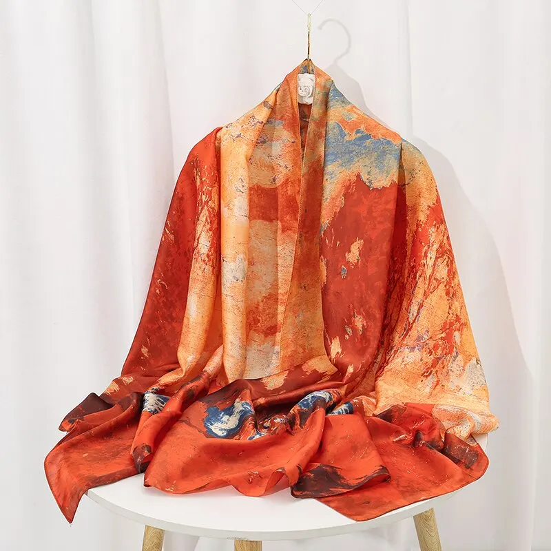 Tensili Brocade Satin Scarf Printed Silk Shawls Summer Women'S Sun Protection Cape Luxury Pashmina180*90cm