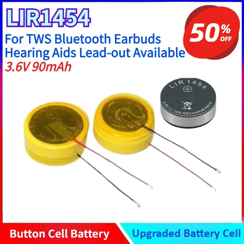 

Новые литий-ионные таблеточные батарейки LIR1454 3,6 В 90 мАч для наушников TWS Bluetooth, слуховые аппараты, доступны от вывода