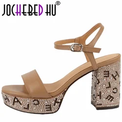 【JOCHEBED HU】Women Sandals New Brand Summer Quality Chunky High Heels Platform Black White Dress Party Wedding Lady Shoe 33-40