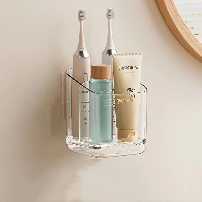 1 Large Capacity Bathroom Wall-Mounted Storage Box | Transparent Organizer for Toothbrushes, Toothpaste, Razors, and Toiletries