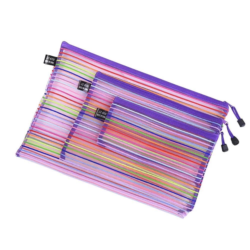 3Pcs Nylon Mesh File Bags Colorful Portable Organizer Zipper Document Holder for Office School Travel Storage File Bag
