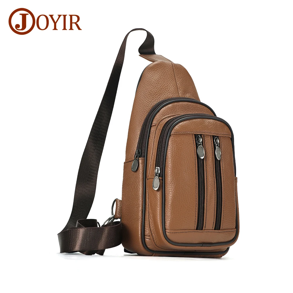 JOYIR-Bolsa De Ombro De Couro Genuíno Para Homens, Pacote De Peito De Viagem, Sacos Crossbody, Saco De Estilingue, Mochila Casual, iPad, 7.9"