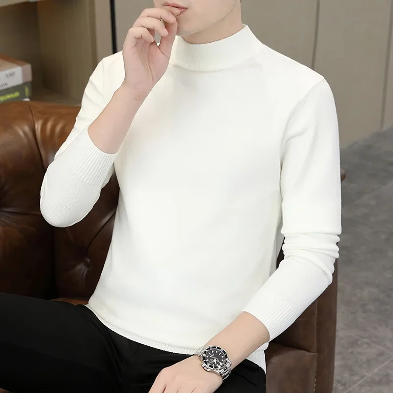 Autumn Winter High Quality Men's Sweater Cashmere Sweater Men's Pullover Half High Collar Soft And Warm Knitted Sweater ZL102