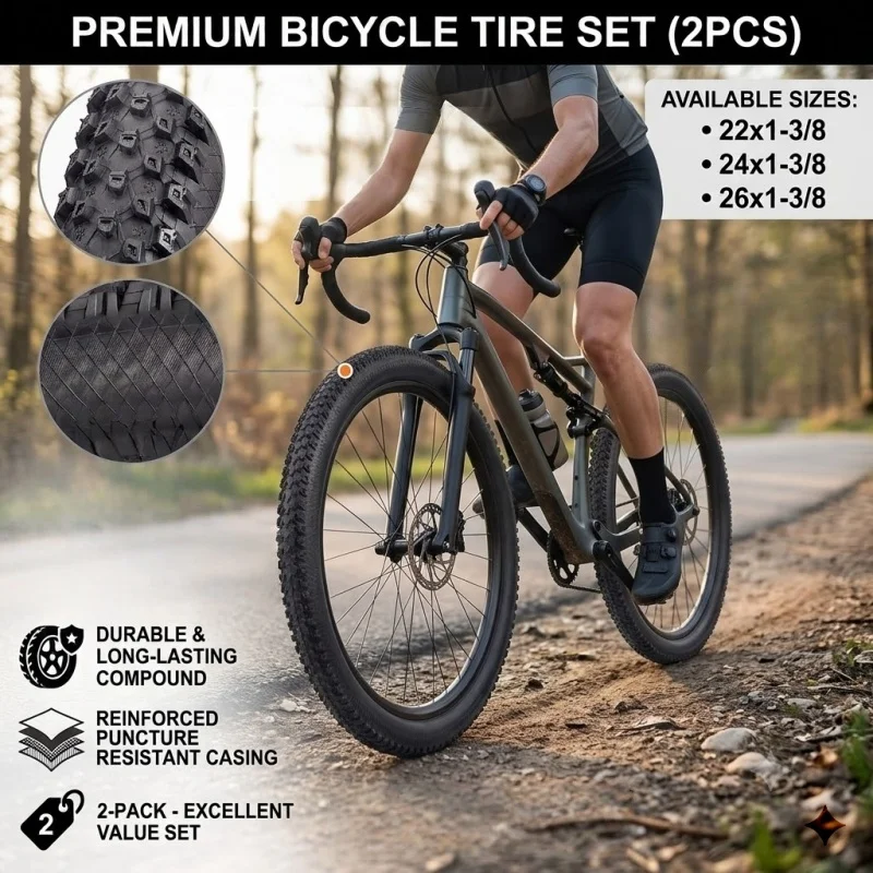 2Pcs Bike Tires 26x1-3/8 24x1-3/8 22x1-3/8 Durable Bicycle Tyre for City Commuter Urban Cruiser Retro Bicycle Replacement Parts